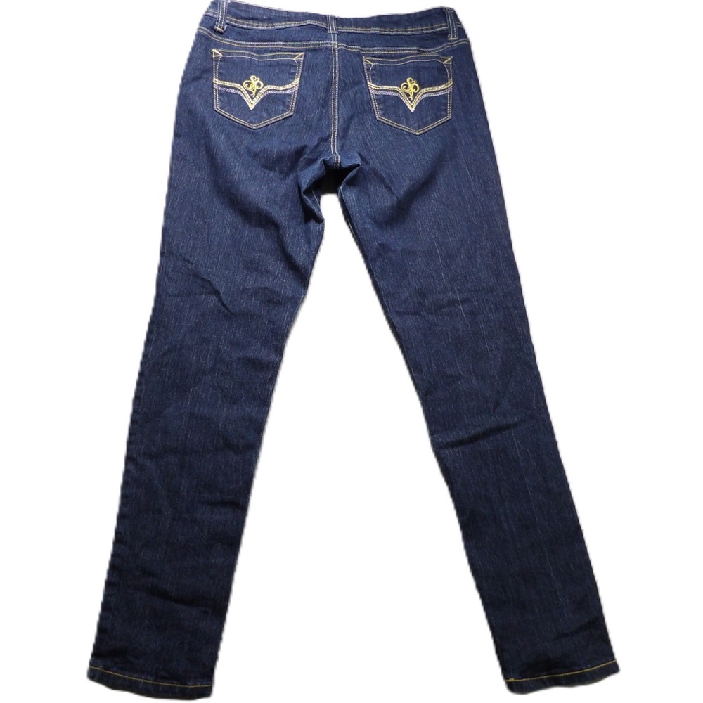 VTG Y2K SOUTHPOLE Women Jeans 15 Skinny Blue Stretch Denim Embroidery Pocket EUC